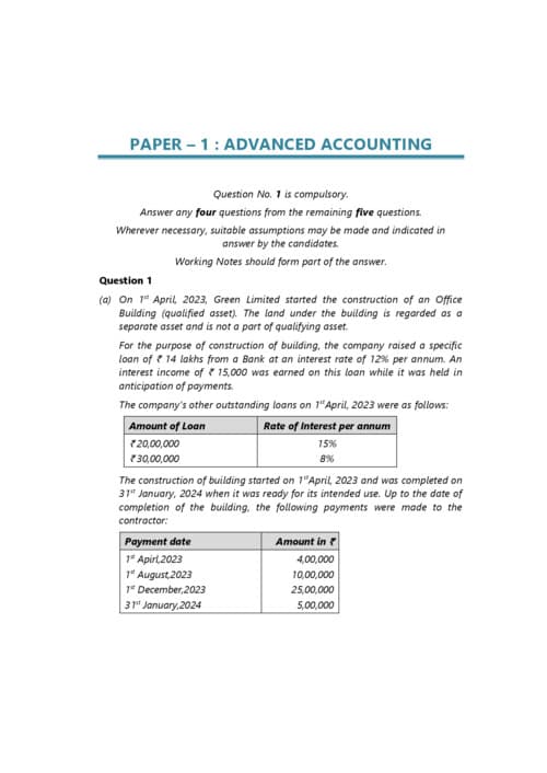 First page of CA INTERMEDIATE SUBJECT:- ADVANCE ACCOUNT PYQ FROM MAY 2024 TO JANUARY 2026