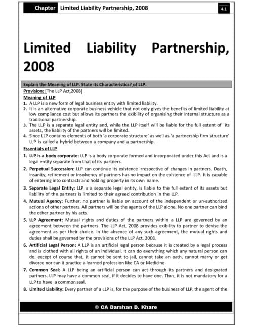 First page of LLP ACT SHORT NOTES