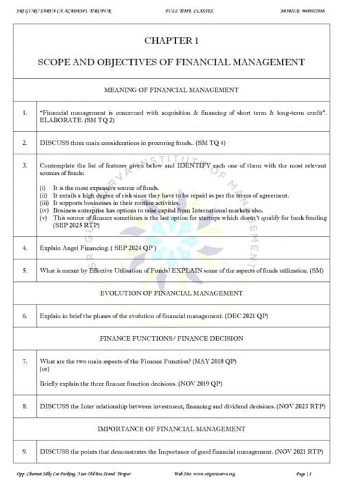 First page of FM Pratice questions