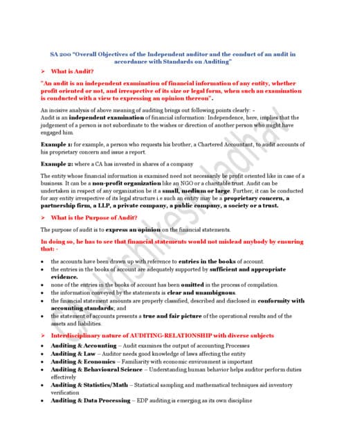 First page of Audit notes ca inter