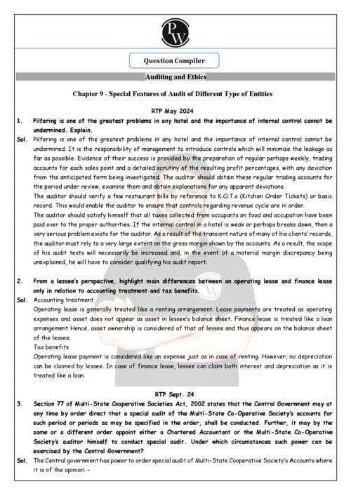 First page of Question bank of ch 9 of audit by Ankit Mundra sir