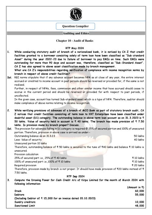 First page of Question bank of ch 10 of audit by Ankit Mundra sir