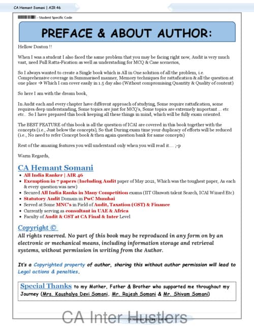 First page of Audit notes by ca hemant somani sir