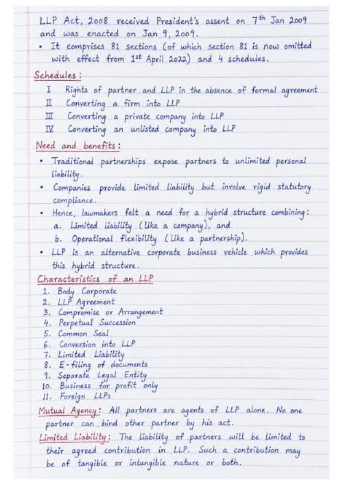 First page of LLP HANDWRITTEN NOTES BY STUDENT