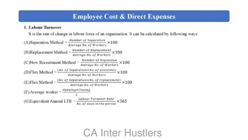 First page of Cost summary notes