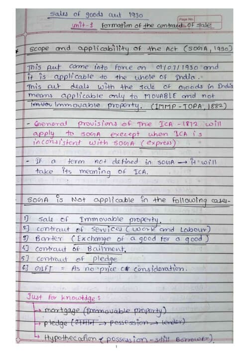 First page of Ca foundation law Sales of goods act 1930 Unit:-1 formation of the contract of sale