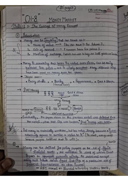 First page of Money Market Chapter 8 Handwritten Notes