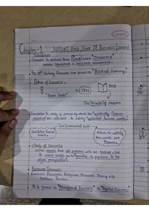 First page of Chapter 1: Nature and Scope of Business Economics Handwritten Notes