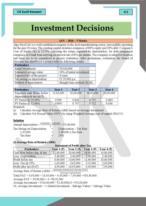 First page of FM complier of investment decision
