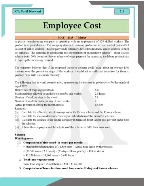 First page of Costing complier of employee cost