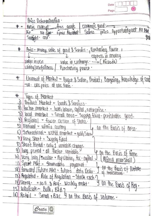 First page of Last time rapid revision notes Price determination