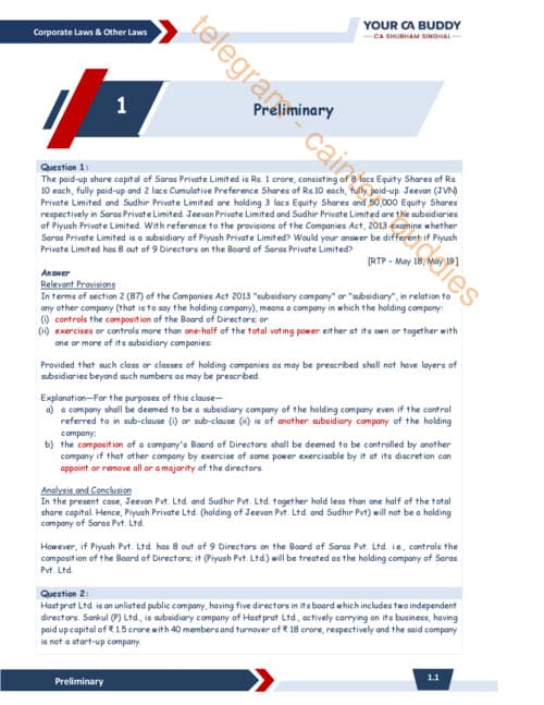 First page of Law Question Bank By : CA Shubham Singhal ✅✅ I have PW CA intermediate Classes DM for Further Inquiries