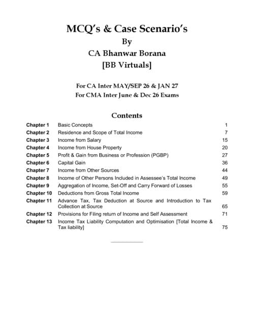 First page of BB sir Income tax MCQ case scenario booklet