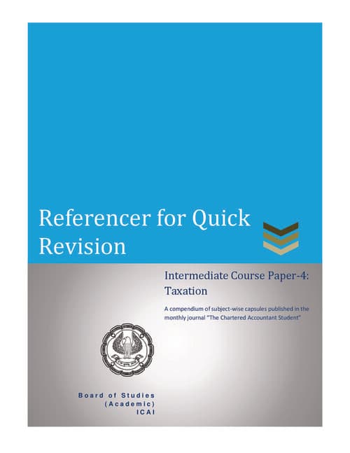 First page of Taxation and GST from Group 1 ...for CA Intermediate...!! Quick revision capsule for exams ...!!