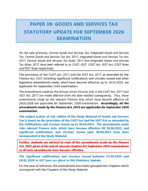 First page of GST Amendment For Sep 2026 Exams If Anybody wants PW CA intermediate classes DM me ✔️