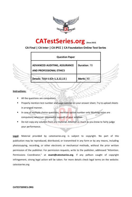 First page of Audit Test Series No. 1 If Anybody wants PW CA intermediate classes DM me