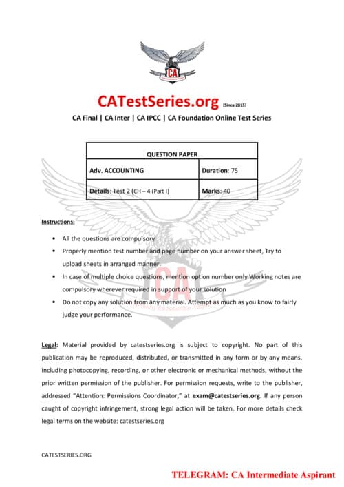 First page of Accounts Test Series No 2 If Anybody wants Hardik Sir and PW Ca Foundation Classes DM me