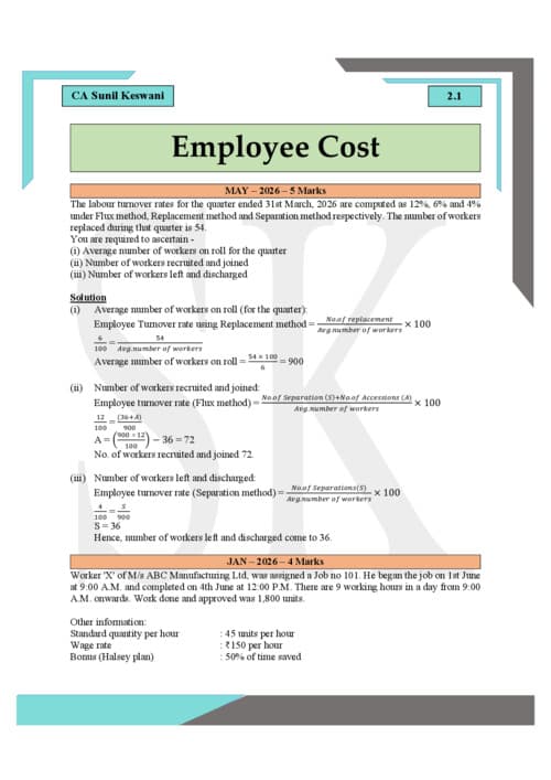 First page of Costing complier of employee cost