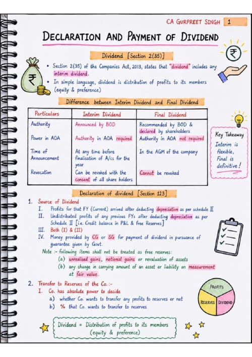 First page of Declaration and payment of Dividend summary notes
