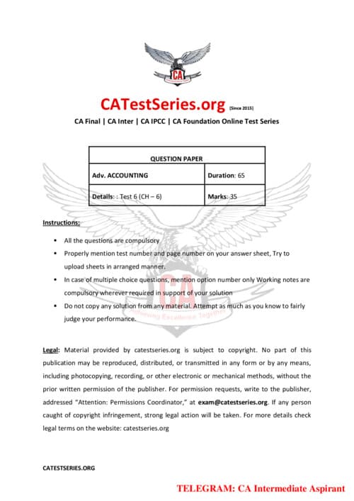First page of Accounts Test Series No 6 If anybody wants PW and VC gurukul Classes DM me