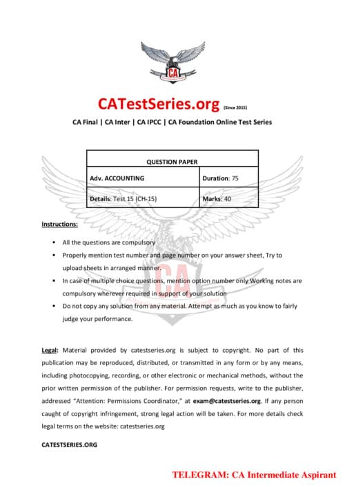First page of Accounts Test Series No 15 If anybody wants PW and VC gurukul Classes DM me