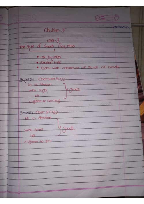 First page of Best notes for sale of goods act ,specially non-ENGLISH MEDIUM student