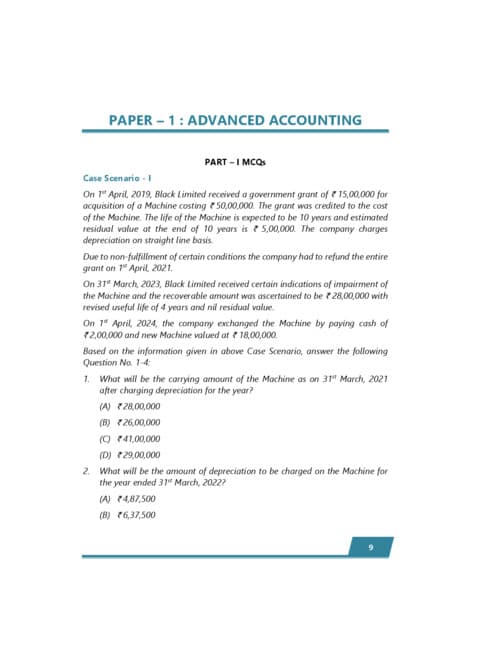 First page of Advances accounting past 5 attempts Question paper and ICAI Suggested Answers