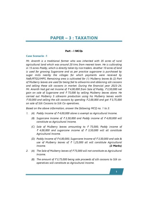 First page of CA inter Taxation past 5 Attempts Question paper and Suggested Answers