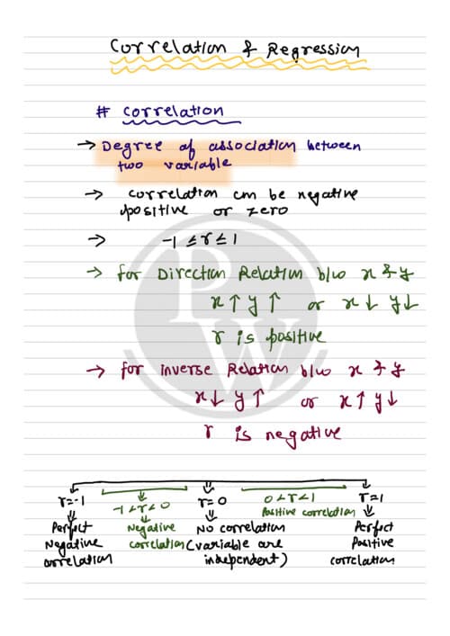 First page of Correlation and regression handwritten notes by anurag sir