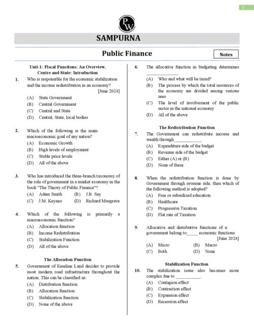 First page of Public finance mcqs