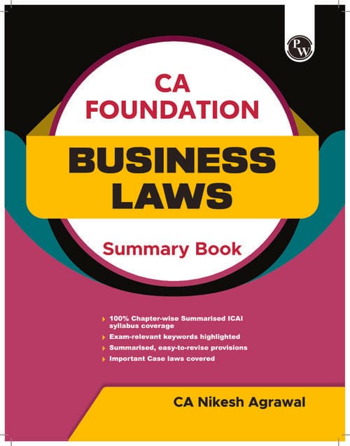 First page of Summary book of business law (by CA NIKESH SIR) ... nothing else needed in law