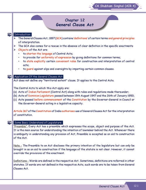 First page of CA shubham singhal sir law notes ch 12