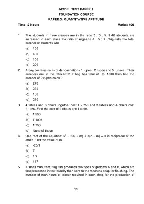 First page of It's a Quantitative aptitude mock test pdf 1