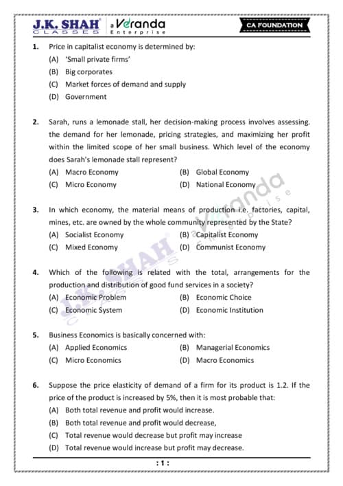 First page of MCQ #Economics