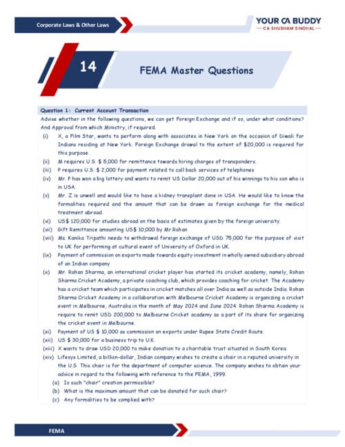 First page of FEMA Master questions By CA shubham singhal