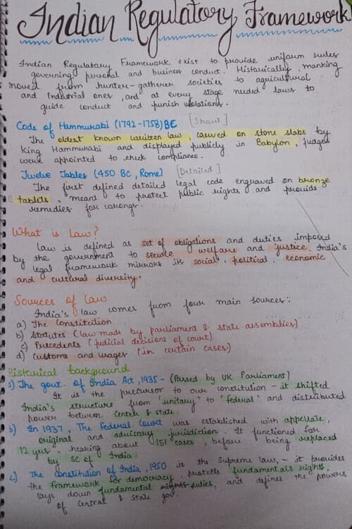 First page of Handwritten notes irf business laws