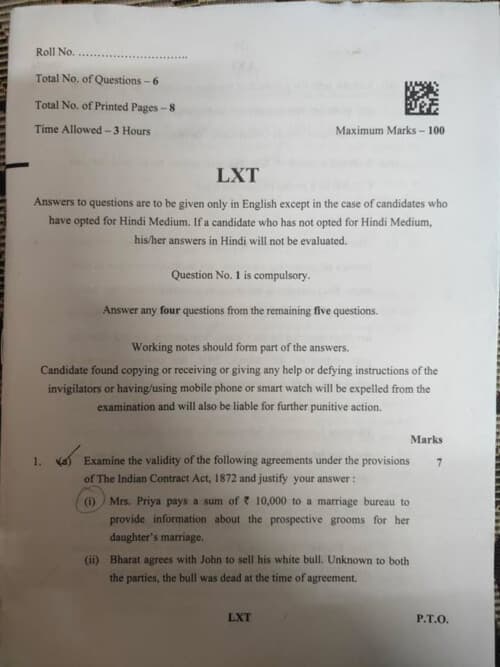 First page of Ca foundation Law PYQ JAN 2025