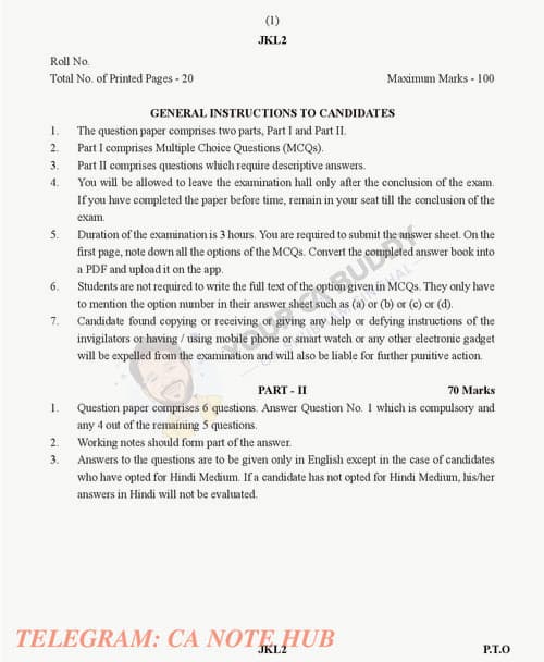 First page of CA inter law shubham singhal All India mock test part 2