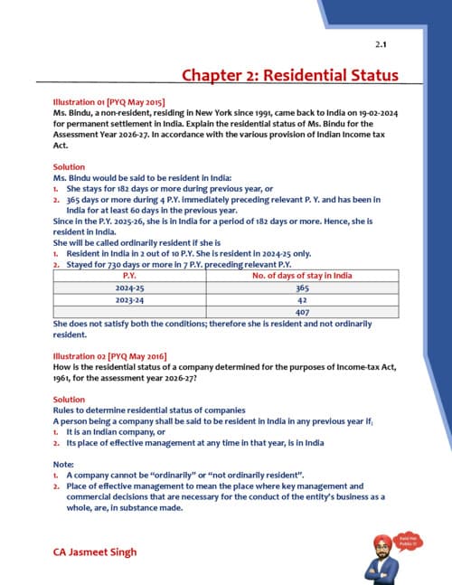 First page of Residential Status QB by CA Jasmeet Sir