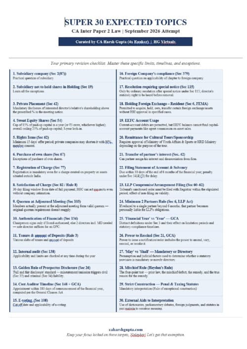 First page of #Exclusive #Super 30 Topics Expected for September2026 This analysis is the suggestion of Advanced AI Models along with recommendation of CA Harsh Gupta Sir's
