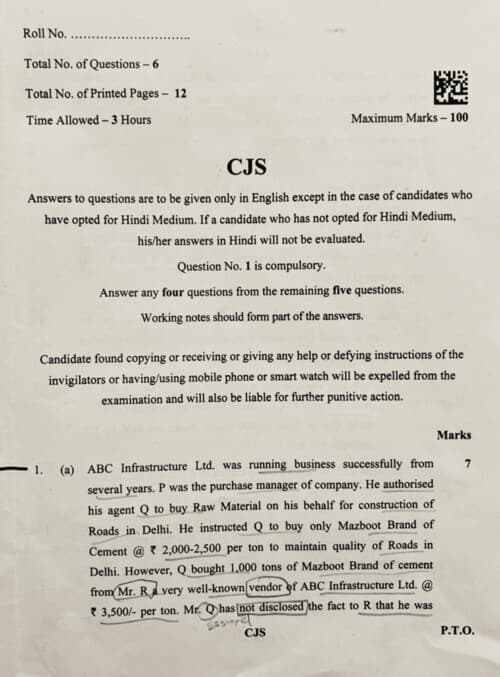 First page of Business laws PYQ MAY 2025