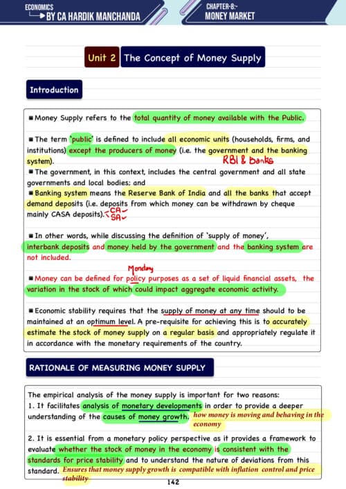 First page of Money Market Unit 2 Ca Hardik Manchanda Sir Latest Edition Notes If anybody wants PW, VC Gurukul and Parag Sir Classes DM me