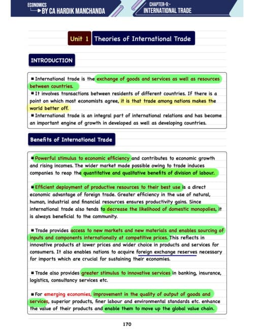 First page of International Trade Unit 1 Hardik Manchanda Sir Latest Edition Notes If anybody wants PW, VC Gurukul and Parag Sir Classes DM me