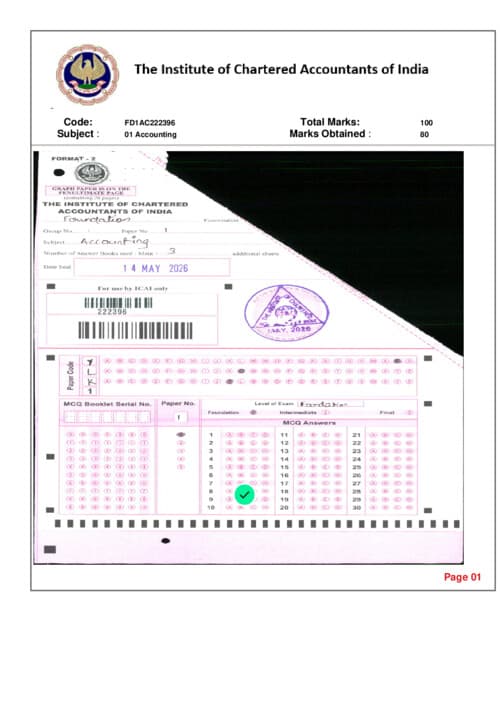 First page of CA foundation may 2026,Accounts Certified copy 80 Marks