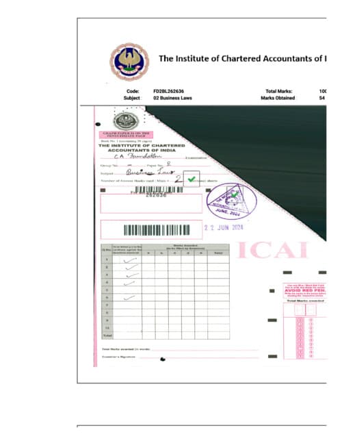 First page of Toppers answersheet business law