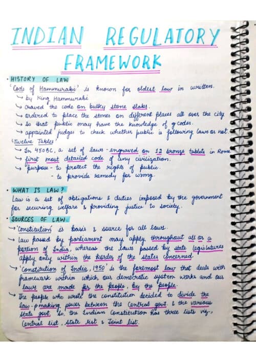 First page of Indian regulatory framework notes