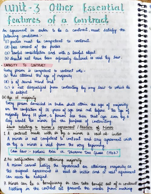First page of Indian contract act 1872 unit 3