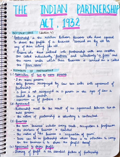 First page of Indian partnership act 1932 notes