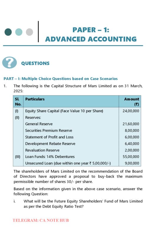 First page of CA INTERMEDIATE ADVANCED ACCOUNTING [ACCOUNTS] REVISION TEST PAPERS [RTPs] FOR SEPTEMBER, 2026