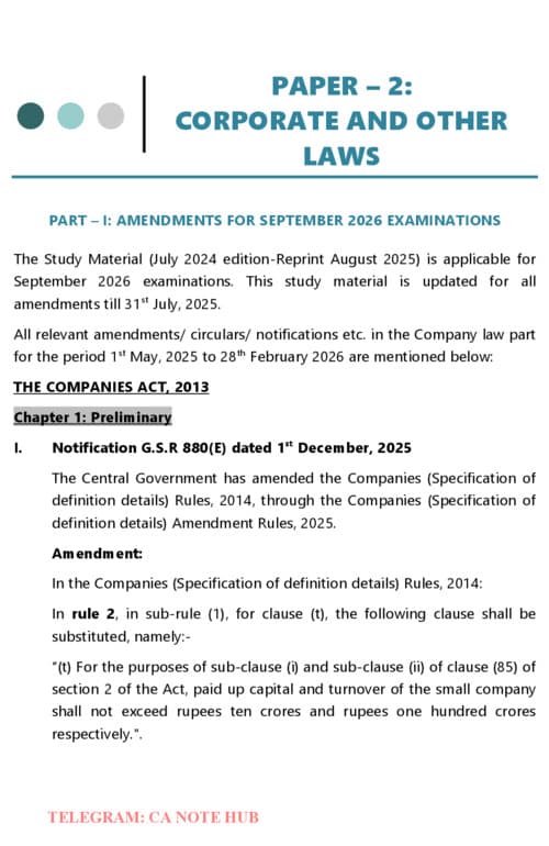 First page of CA INTERMEDIATE CORPORATE AND OTHER LAWS [LAW] REVISION TEST PAPERS [RTPs] FOR SEPTEMBER, 2026